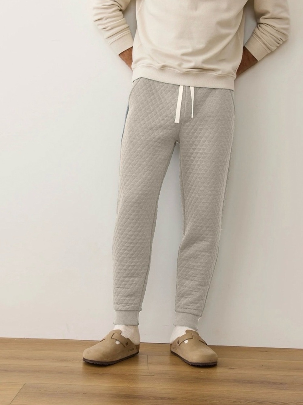 Marine Layer Quilted Light Gray Jogger Sweatpants